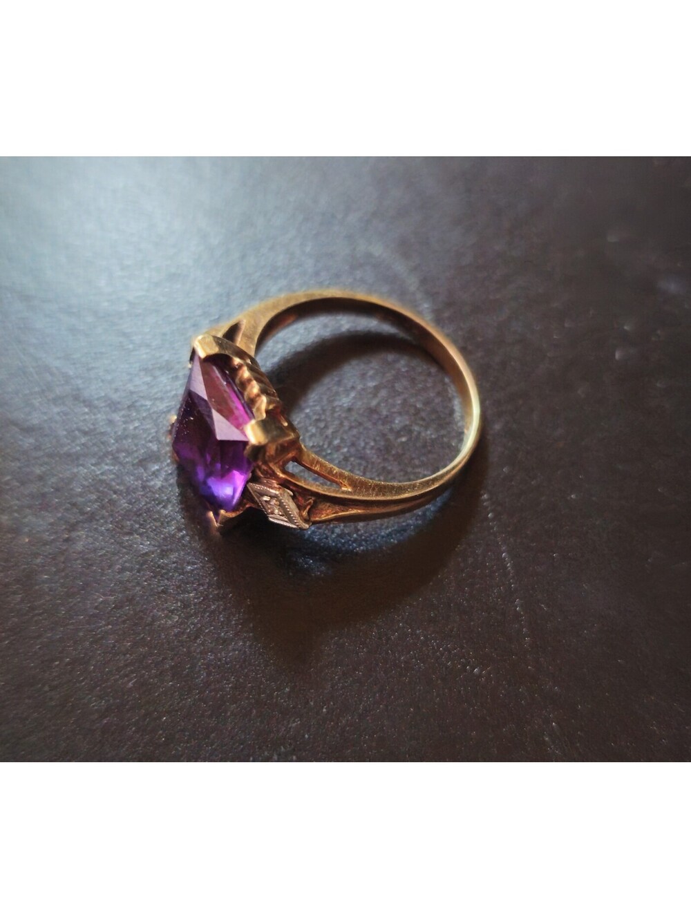 Vintage SP CO 10K Gold 2.5 ct Purple Amethyst & Diamond Art Deco Ring Sz 6 - Picture 7 of 13